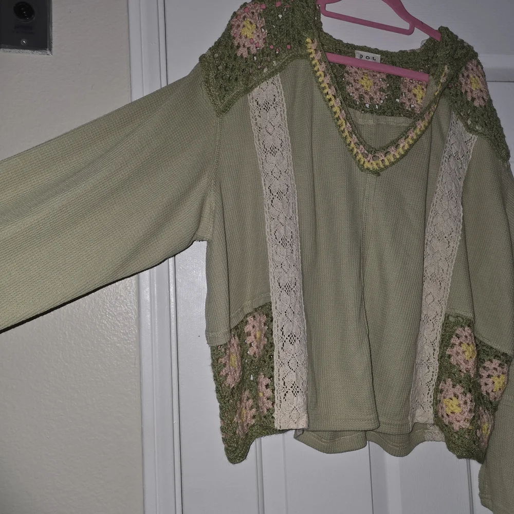 POL Green and Pink Crochet Granny Square Hoodie Size L NWOTs - Picture 2 of 6